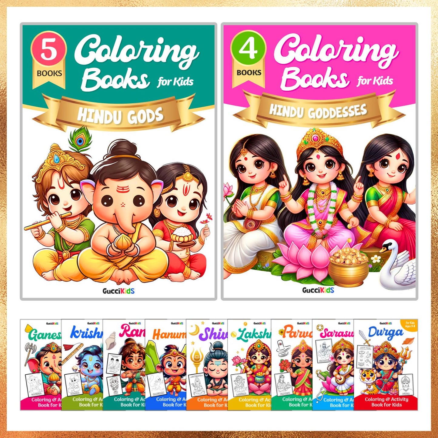 COMBO of 9 - Hindu Gods and Goddesses Coloring Books for Kids