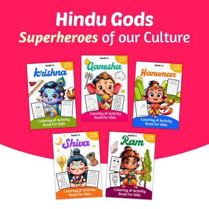 COMBO of 5 - Coloring Book for Kids - Hindu Gods (Ganesha, Shiva, Ram, Krishna, Hanuman)