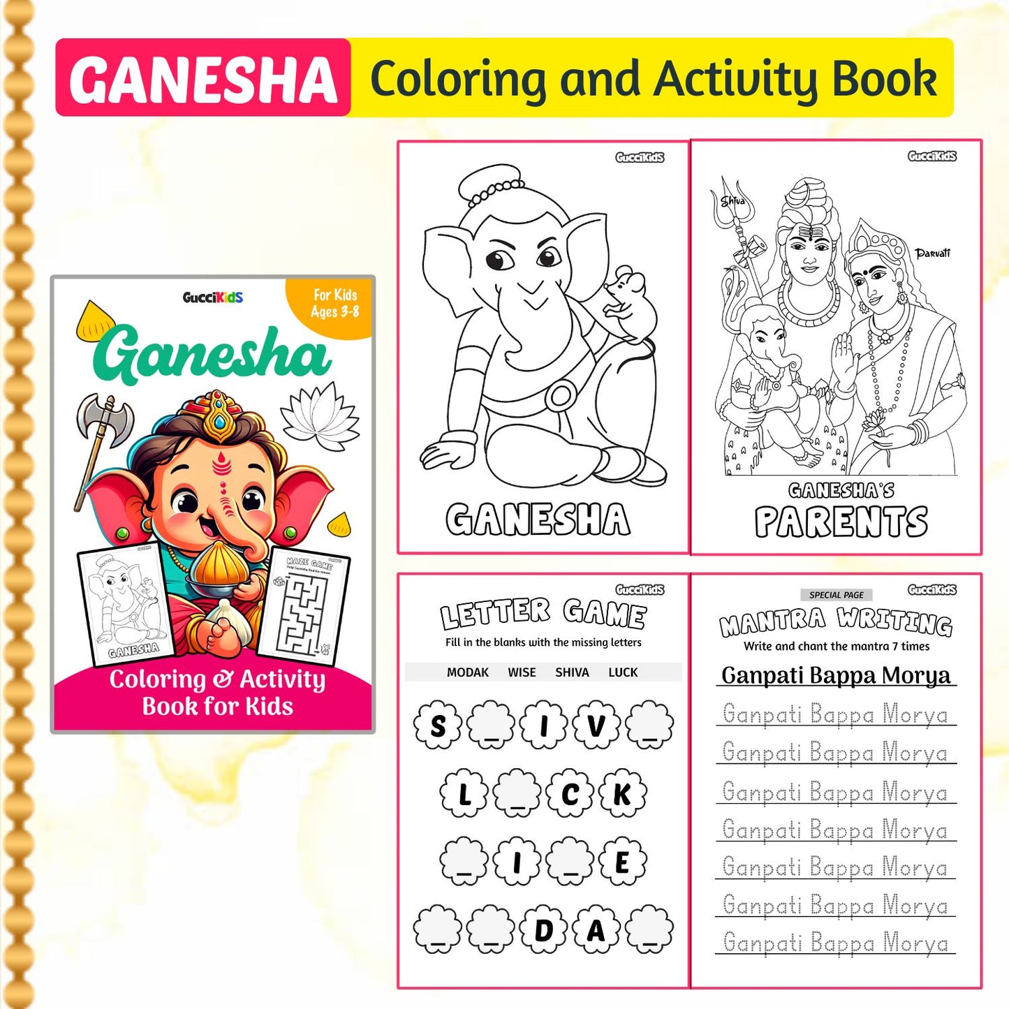 Ganesha Coloring Book (Activity + Mantra Writing)