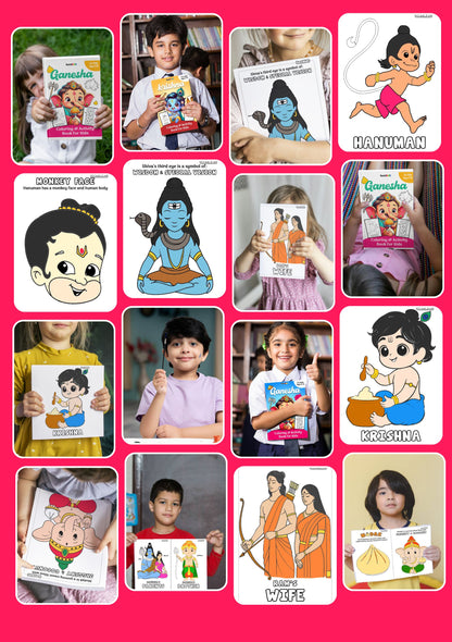 COMBO of 5 - Coloring Book for Kids - Hindu Gods (Ganesha, Shiva, Ram, Krishna, Hanuman)